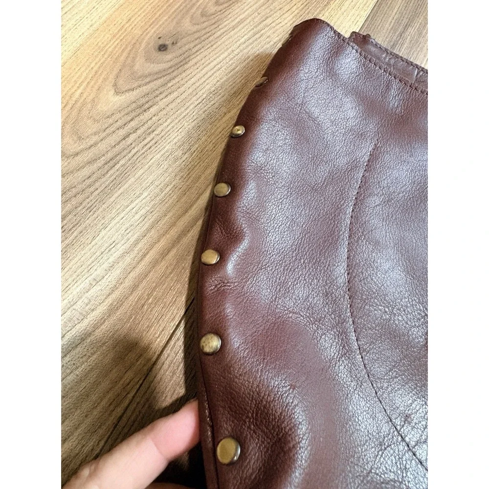 Noonday Collection Rustic Leather Tote Shoulder Bag Cognac Studded Leather Large